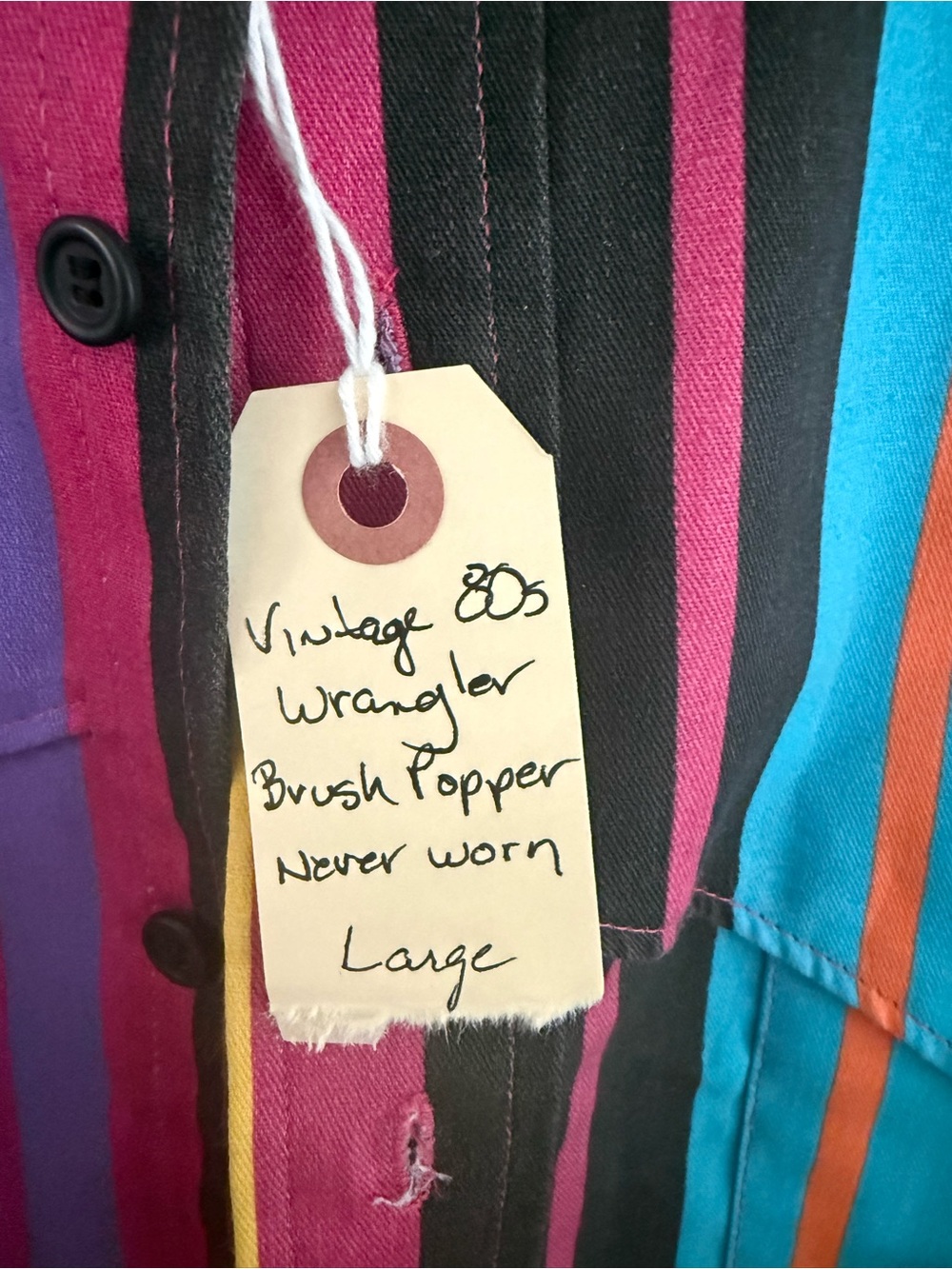 Vintage brush popper Wrangler Multicolor Vertical Stripe Button-Down Shirt - Picture 2 of 4